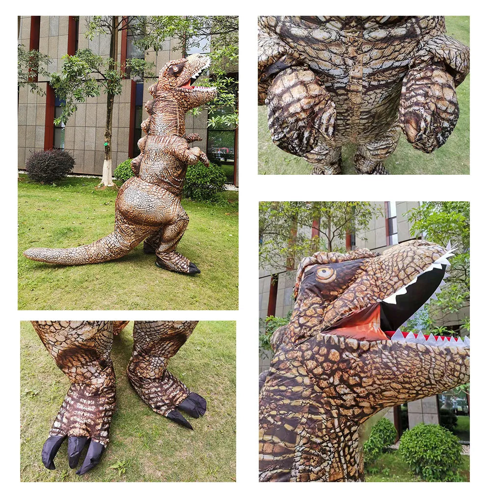 Adult T-rex Inflatable Costumes Halloween Cosplay Dinosaur Disfraz Purim Mascot Striped Role Play Clothing for Man Women