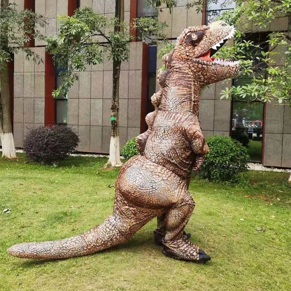 Adult T-rex Inflatable Costumes Halloween Cosplay Dinosaur Disfraz Purim Mascot Striped Role Play Clothing for Man Women