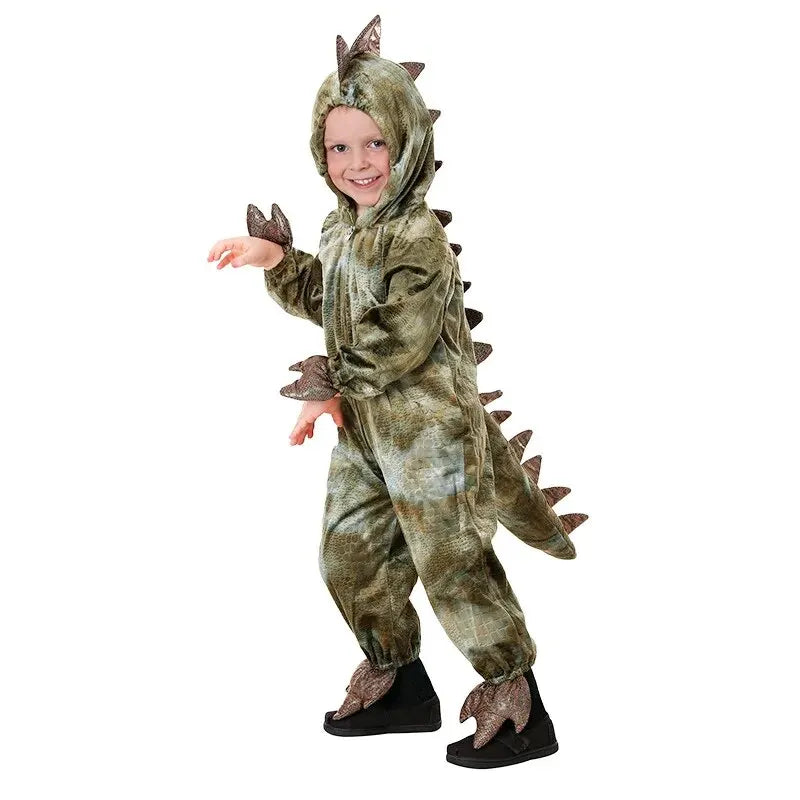 Child Dinosaur Costume T-rex Realistic Hooded Onesie Tyrannosaurus Pajama Romper Halloween Dress Up Themed Party Role Play Suit