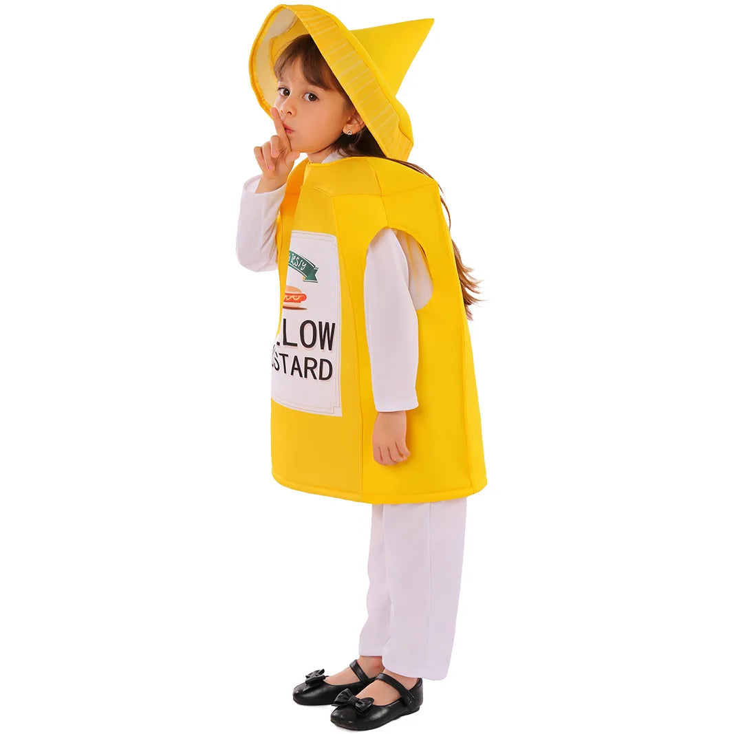 Halloween Children Holiday Party Mustard Jar Costume Cosplay Performance Funny Overalls Stage Costume School Activity Clothes