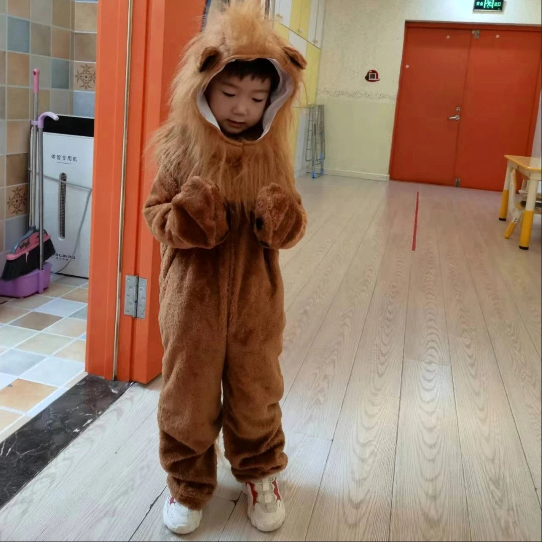 Lion King Costume Kids Adult Animal Halloween Carnival Party Furry Cosplay Costume Baby Child Fancy Movie Role Play Jumpsuit