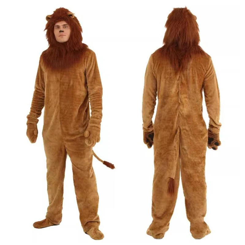 Lion King Costume Kids Adult Animal Halloween Carnival Party Furry Cosplay Costume Baby Child Fancy Movie Role Play Jumpsuit