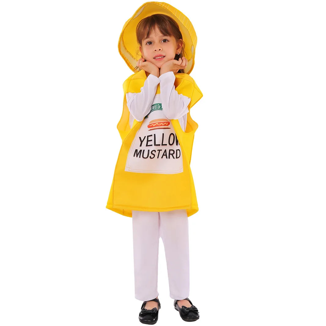 Halloween Children Holiday Party Mustard Jar Costume Cosplay Performance Funny Overalls Stage Costume School Activity Clothes