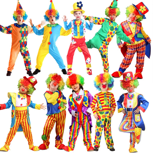 Halloween Circus Naughty Clown Cosplay Costumes Kids New Year Carnivals Party Performance Clothing No Wig