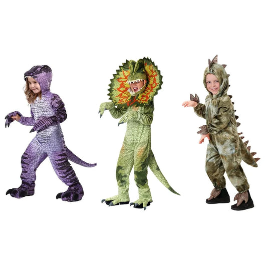 Child Dinosaur Costume T-rex Realistic Hooded Onesie Tyrannosaurus Pajama Romper Halloween Dress Up Themed Party Role Play Suit